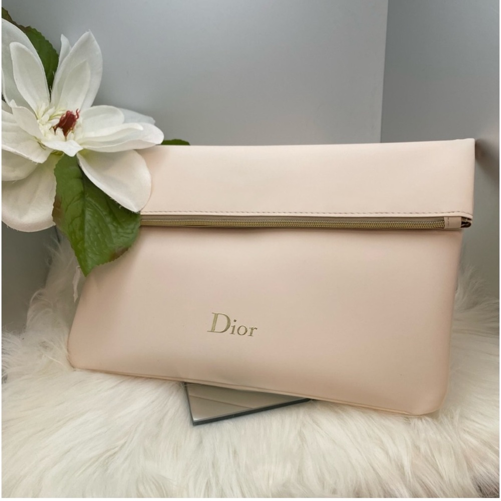 Dior Cosmetic Pouch Bag Shell Pink & Metallic Gold